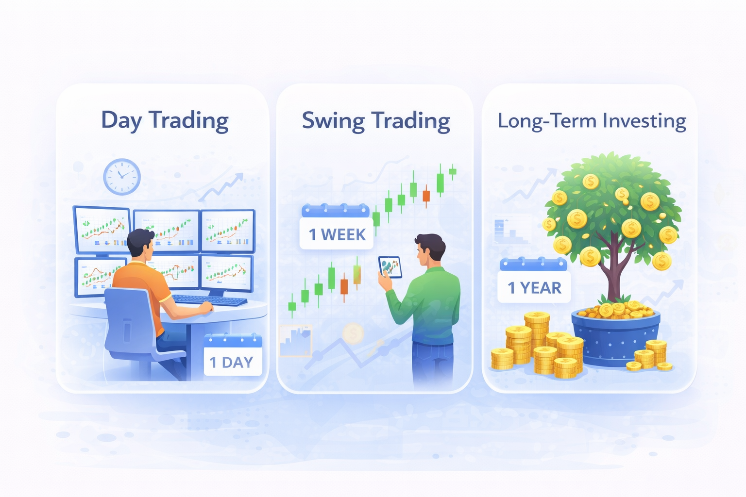 Day Trading vs Swing Trading vs Long-Term Investing